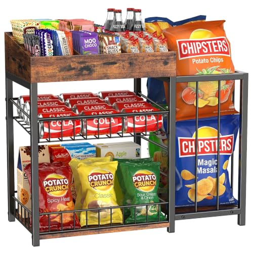 Snack Organizer for Countertop, Adjustable Compartment&Frame Basket - size: 60×28×52cm