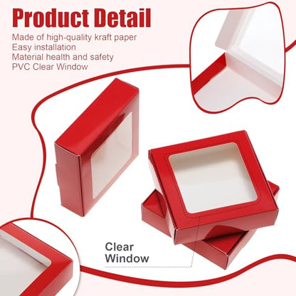 Zonon 30 Pcs Kraft Paper Boxes with Window 4.13x 4.13 x 1.18inch (Dark Red) - color: Dark Red