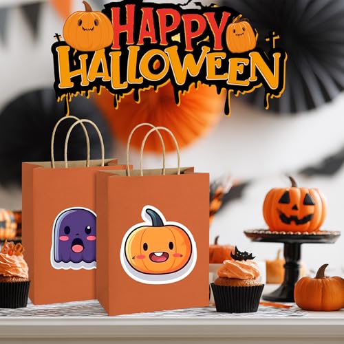 BagDream Medium Gift Bags with Handles 8x4.25x10.5 Inch Orange 100 Pcs Bulk - color: Orange