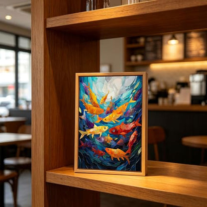 Koi Fish Stained Glass Wooden Box Sign Wall Art 8x12 Inch - color: Colorful Koi Fish