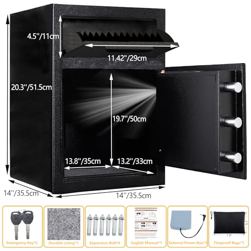 KAER 2.8 Cuft Drop Safe for Small Business Heavy Duty Steel Money Safe with Drop Slot for Cash,Slips,Documents,Depository Cash Safe with Fireproof Bag,Anti-Theft Cash Drop Box for Home/Retail/Office - size: 2.8 Cuft