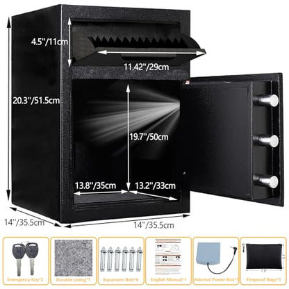 KAER 2.8 Cuft Drop Safe for Small Business Heavy Duty Steel Money Safe with Drop Slot for Cash,Slips,Documents,Depository Cash Safe with Fireproof Bag,Anti-Theft Cash Drop Box for Home/Retail/Office - size: 2.8 Cuft