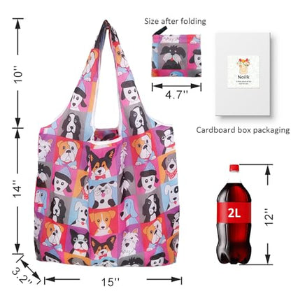 Noilk4 Pack 50Lbs Foldable Large Washable Market Bags, Compact Easy Storage - color: Animals 4 Pack