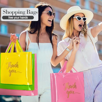 Teling 200 Pcs Thank You Shopping Bags with Handle,Pink, Green, Yellow - color: Pink, Green, Yellow