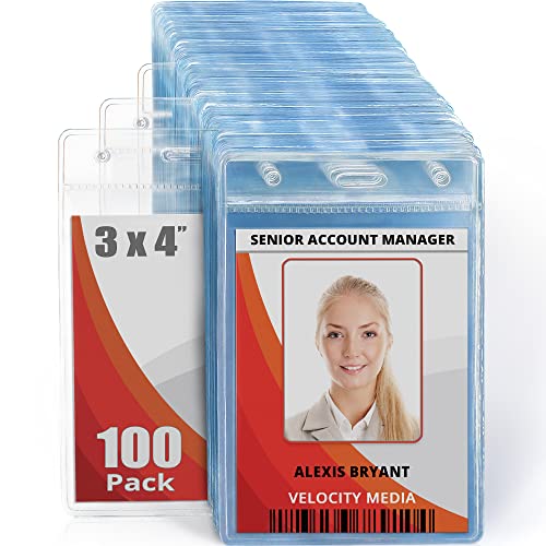3x4 Vertical ID Name Badge Holder - Quick Load Zipperless, 100 Pack