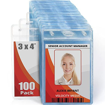 3x4 Vertical ID Name Badge Holder - Quick Load Zipperless, 100 Pack