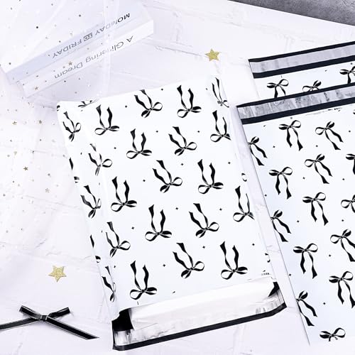 RUSPEPA 50 Pcs Black Bow Poly Mailer, Cute Bowknot Waterproof Shipping Mailers, Heavy Duty Self Adhesive Shipping Bags for Large Mailing Envelopes Bulk Tear Resistant Packaging, 12 x 14.5 Inches - color: Black Bow, size: 12 x 14.5 Inches