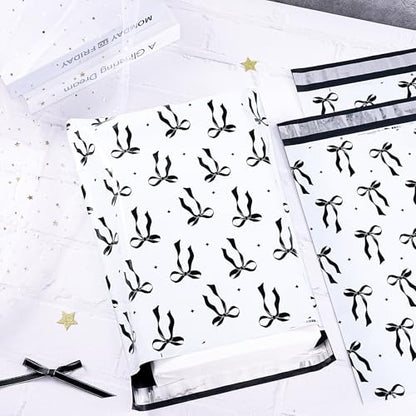 RUSPEPA 50 Pcs Black Bow Poly Mailer, Cute Bowknot Waterproof Shipping Mailers, Heavy Duty Self Adhesive Shipping Bags for Large Mailing Envelopes Bulk Tear Resistant Packaging, 12 x 14.5 Inches - color: Black Bow, size: 12 x 14.5 Inches