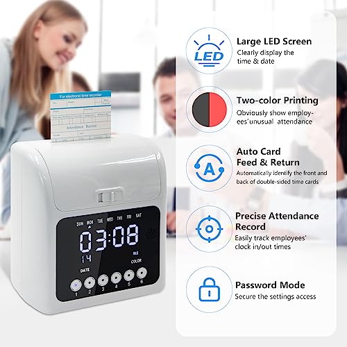 TooCust Time Clock with Passcode, Auto-Align Time Clocks for Small Business, Time Clock Punch Machine with 50-Piece Time Cards, and One Ink Ribbon Cartridge
