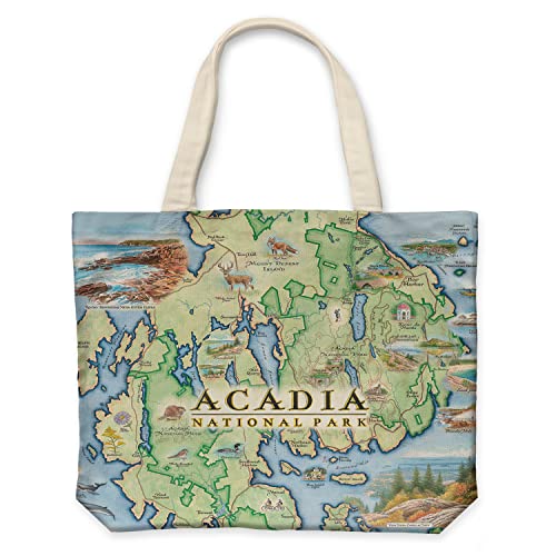 Xplorer Maps Canvas Tote Bag with Handles, Cloth Grocery Shopping Bag, Reusable & Eco-friendly Bag, 100% Cotton, Washable - color: Acadia National Park