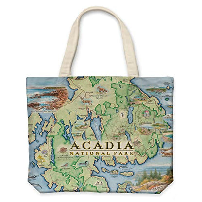 Xplorer Maps Canvas Tote Bag with Handles, Cloth Grocery Shopping Bag, Reusable & Eco-friendly Bag, 100% Cotton, Washable - color: Acadia National Park