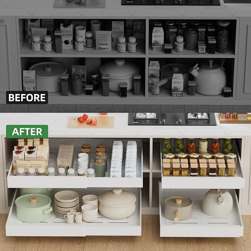 PAKETA 4 Pack Expandable Pull Out Cabinet Organizer,21" Deep - color: White, size: 21"D X 15-26"W (4 Pack)