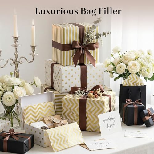 Koogel White and Gold Tissue Paper 100 Sheets, 20 X 14 inch for Gift Bags - color: White Gold