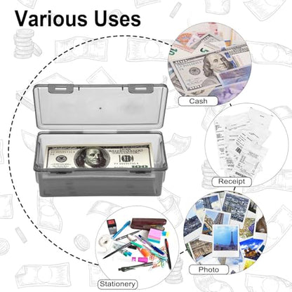 Hipiwe Plastic Cash Money Box Black Currency Tray Organizer with Lid - size: 1 Pcs