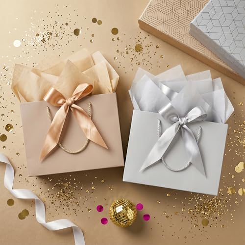 Mifferer Large Gift Bag, 1 Pcs Paper Gift Bag for Presents with 2 Wrappers and 1 Card, Gift Wrapping Bag with Handles for Women Men Birthday Wedding Party, 32 * 25 * 11 cm - color: Gray