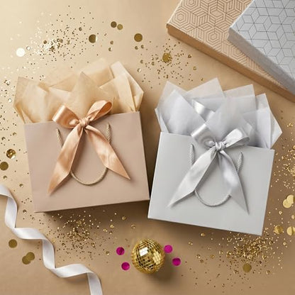 Mifferer Large Gift Bag, 1 Pcs Paper Gift Bag for Presents with 2 Wrappers and 1 Card, Gift Wrapping Bag with Handles for Women Men Birthday Wedding Party, 32 * 25 * 11 cm - color: Gray