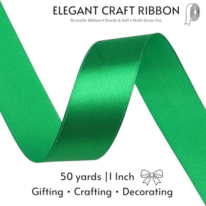 1 Inch Green Satin Ribbon 50 Yards Single Face Polyester - color: Green, size: 1 inch