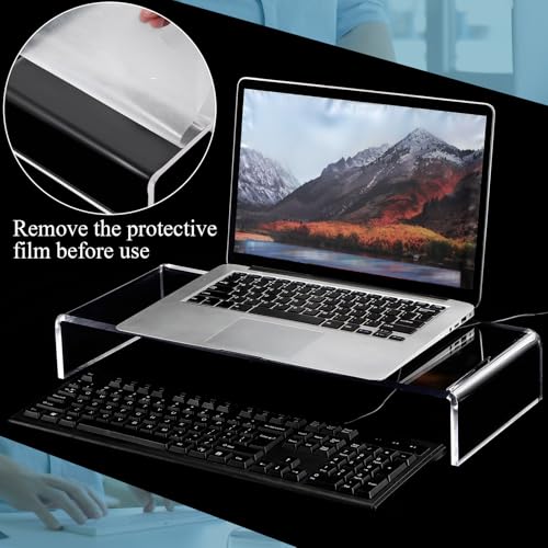 Jetec 2 Pcs Acrylic Monitor Stand Desktop Computer, Clear, 20 x 8 x 3 Inch - color: Clear, size: 20 x 8 x 3 Inch