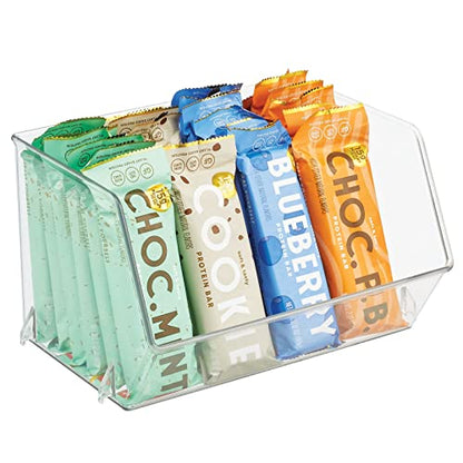 mDesign Plastic Open Front Food Storage Bin for Kitchen Cabinet, Pantry, Shelf, Fridge/Freezer - Organizer for Fruit, Potatoes, Onions, Drinks, Snacks, Pasta - 5" Tall - 4 Pack - Clear