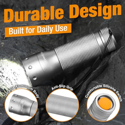 EverBrite Mini Flashlight, Zoomable LED Flash Light, 3 Modes, 3AAA Batteries Included, Handheld Small Flashlight for Camping, Emergency, Home, Grey (Pack of 2) - color: Gray, size: Small (Pack of 2)