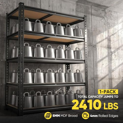 REIBII Garage Shelving, 5-Tier Storage Shelves Load 2410LBS, Adjustable Storage Rack for Garage, Pantry, Closet, Steel Frame, 35.6" W x 72.1" H x 11.9" D, Black - size: 35.6" W x 72.1" H x 11.9" D