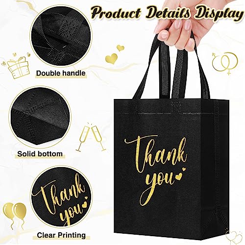 Sweetude 30 Thank You Non Woven Gift Bag Bulk, 10 x 8 x 4 Inch, Black - color: Black, size: 10 X 8 X 4 Inch