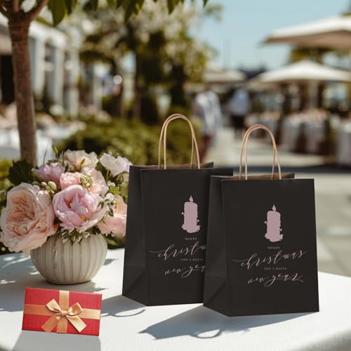 Joybe 100 Pack 8x4.75x10 Inch Medium Black Kraft Paper Bags with Handles Bulk, Craft Paper Gift Bags for Party Favors Grocery Retail Shopping Business Goody Merchandise Take Out Blank Sacks (100pcs)