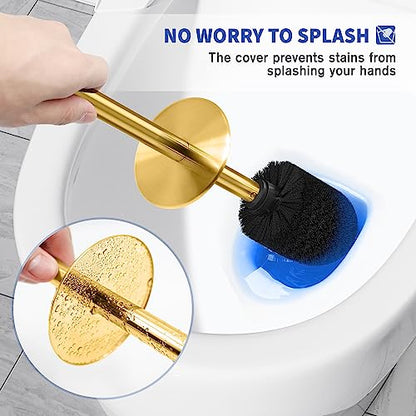 Toilet Brush and Holder, 2 Pack Toilet Brush Stainless Steel, Toilet Bowl Brush for Bathroom Toilet-Ergonomic, Elegant,Durable (Gold) - color: Gold