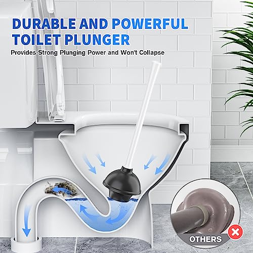 LOVLOY Toilet Plunger and Brush, Bowl Brush and Heavy Duty Toilet Plunger Set with Ventilated Holder, 2-in-1 Toilet Brush and Plunger Combo for 5.3-inch Toilet Drain Bathroom Cleaning (White) - color: White