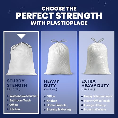 Plasticplace 4 - 6 Gallon White Drawstring Bags, 100% Prime Material, 17x20, 0.7 Mil, 200/Case - color: White, size: 200 Count (Pack of 1)
