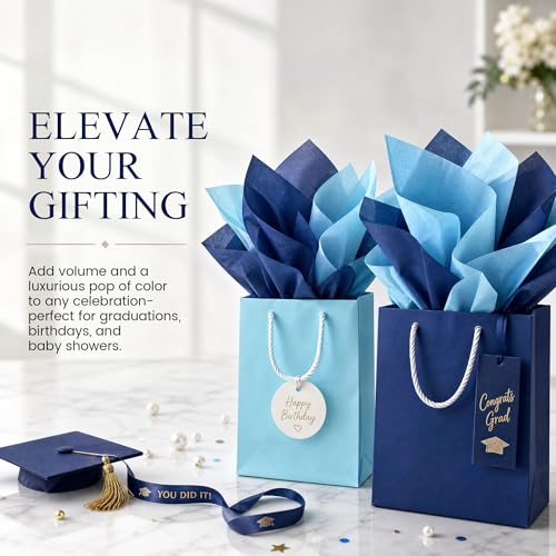 VGOODALL 450 Sheets Blue Tissue Paper, 6 Colors, 11.5 X 8 inches - color: Blue