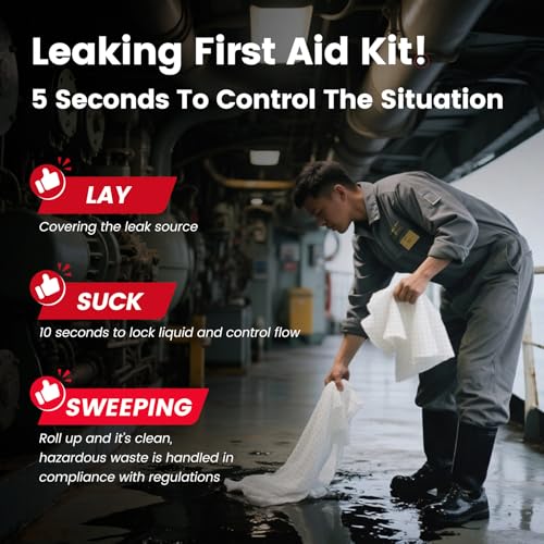 Oil Absorbent Pads Roll | 16"x20" Oil-Only Spill Mat 100-Pack | Industrial Spill Control for Oil & Fuel(24 Gal/Box) | Repels Water Absorbing Rolls - color: 100pack 3mm Thickened/Oil Only rolls(16"x20")