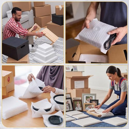 750 Pcs Packing Supplies for Moving 300 Cushion Foam Pouches 4 Sizes (16x12", 12x12", 12x8", 8x8") 75 Pcs 12x12" Foam Sheets with 375 Fragile Stickers for Moving Dish Glass Storage Transport