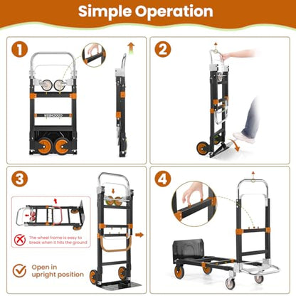 3-in-1 Folding Hand Truck,600lb Convertible 4 to 2 Wheel Dolly Cart Orange - color: Orange