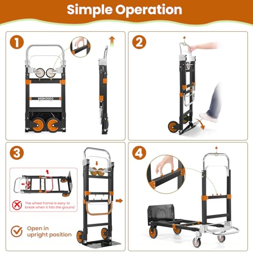 3-in-1 Folding Hand Truck,600lb Convertible 4 to 2 Wheel Dolly Cart Orange - color: Orange