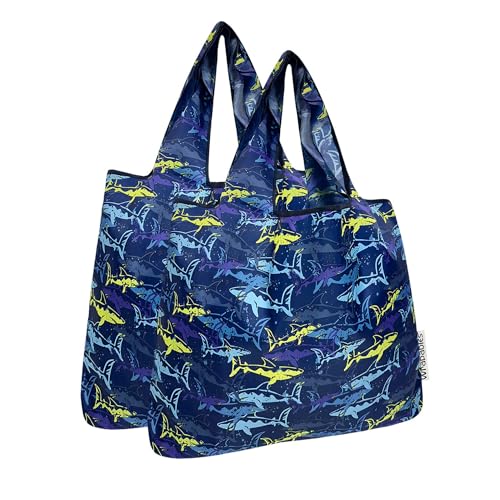 allydrew Medium Foldable Tote Nylon Reusable Grocery Bag (Set of 2) - color: Jaws