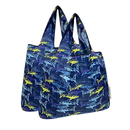 allydrew Medium Foldable Tote Nylon Reusable Grocery Bag (Set of 2) - color: Jaws