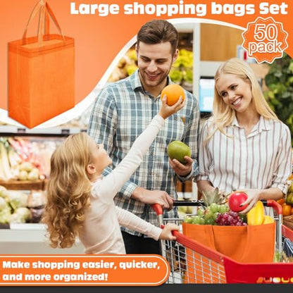 Windyun 50 Pcs Reusable Tote Bag Bulk 8 x 4 x 10 Inch, Orange - color: Orange