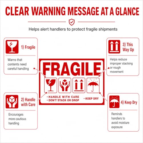 Large Fragile (6" X 3.5") Handle with Care Keep Dry Upward Do Not Trample Shipping Box Warning Stickers Label (STK-02 300pcs) - size: STK-02 300pcs