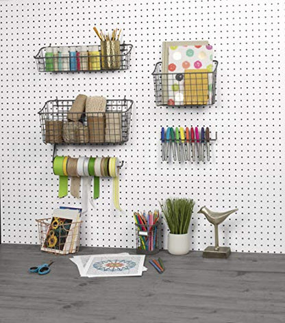 Spectrum Large Wire Basket Pegboard Wall Organizer Metal Pegboard Storage Bin Dual Mounting System for Garage Tools Workshop Supplies Craft Room Organization & Accessories, Industrial Gray