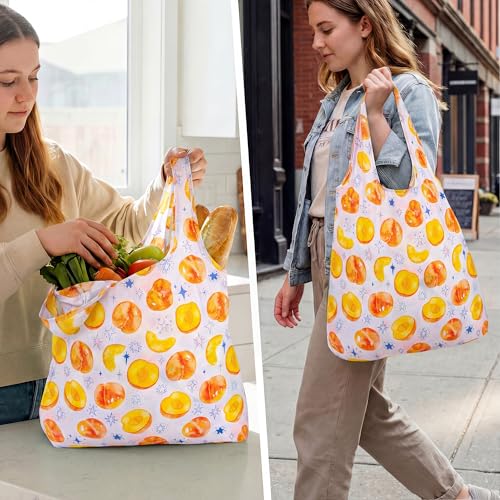 Stelle Lightweight Reusable Grocery Bag with Handles Ripstop Nylon Foldable Tote Shopping Bags for Travel and Groceries - color: Sparkling Peach