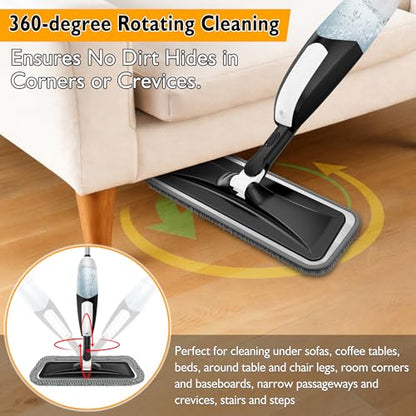 Spray Mop for Floor Cleaning: Microfiber Wet Dry Mops with 3 Washable Pads - color: Black