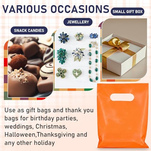 Maitys Orange 300 Pcs Small Plastic Bags with Handles 5x7 for Business - color: Orange