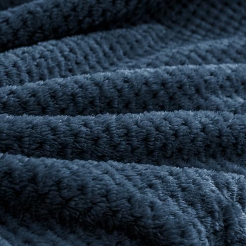 BEDELITE Travel Blanket with Bag, Jacquard Fleece Blanket 65"x40", Navy - color: Navy