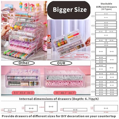 Cq acrylic 1 Pack Clear Stackable Storage Drawers for Vanity,Stackable 3 Drawers Desktop Organizer With Drawers,Cute Desk Storage for Office,Jewelry,Hair Clip,Beauty,Skincare and Make Up Organizers - size: 1 Small Drawer, 1 Medium Drawer, 1 Height Drawer