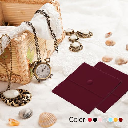PATIKIL 4x4 Inch Jewelry Pouch Soft Velvet Snap Button Dark Red 2 Pack - color: Dark Red, size: 4x4 Inch