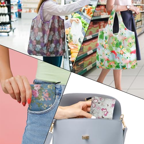 Lightweight Foldable Tote Bag, Reusable Grocery Shopping Bag - color: Rose 4 Pack