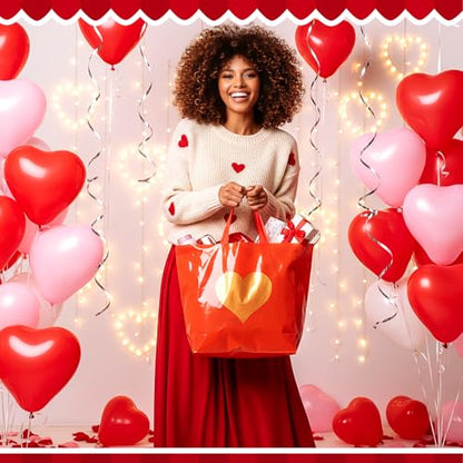 Wesnoy 48 Pcs Heart Plastic Shopping Bags Bulk 10 x 13'' Large Gift Bags with Handle Heart Reusable Shopping Bag for Party Supplies (Gold) - color: Gold
