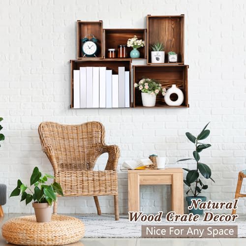 CroBlissful 5 Pack Wooden Crates for Display Rustic Nesting Crates, Brown - color: Brown