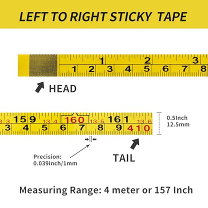 2Pcs Steel Self-Adhesive Measuring Tape, Imperial & Metric Tape Ruler - size: 4m